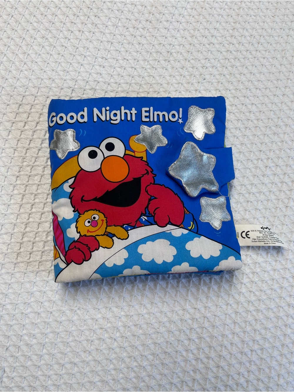 Sesame Street Elmo Blue Soft Cloth Book with Silver Star Appliqués